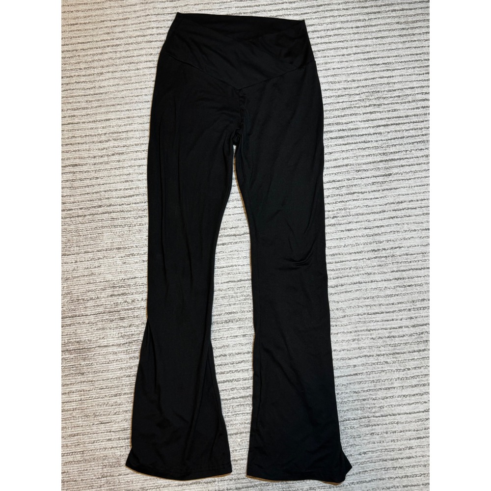 Shein Womens Black Crossover V Waist Flare Leggings Yoga Pants Size Small